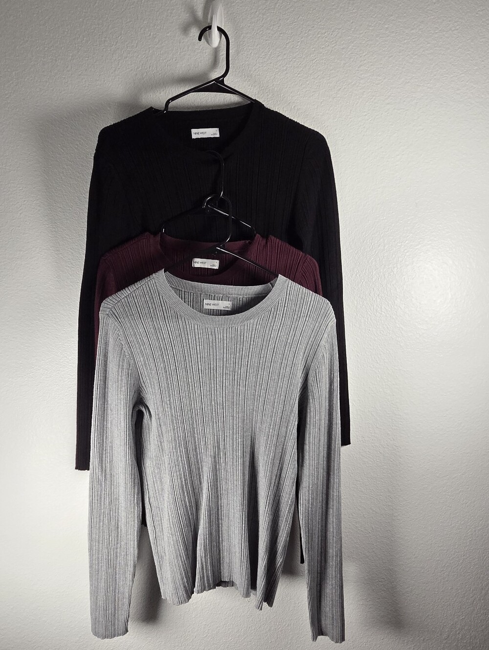 Nine West Set Of 3 Women's Size Large Ribbed Long Sleeve Crewneck Tops
